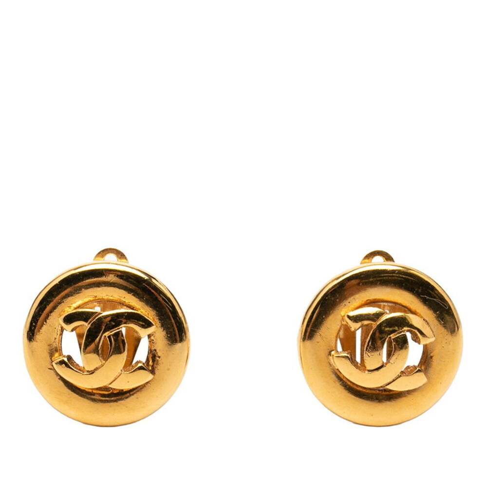 CHANEL Authentic Vintage Gold Logo Earrings - Picture 1 of 4